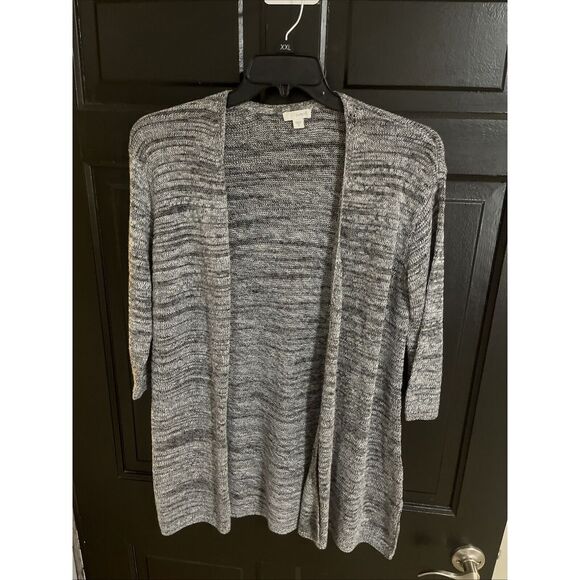 Purejill Open Front Cardigan Sweater Size M Black / Charcoal 3/4 Sleeve Tunic‎ - Picture 1 of 6